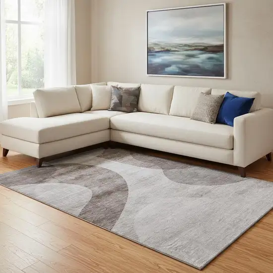 Coffee And Taupe Geometric Washable Area Rug With UV Protection Photo 1