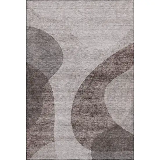 Coffee And Taupe Geometric Washable Area Rug With UV Protection Photo 2