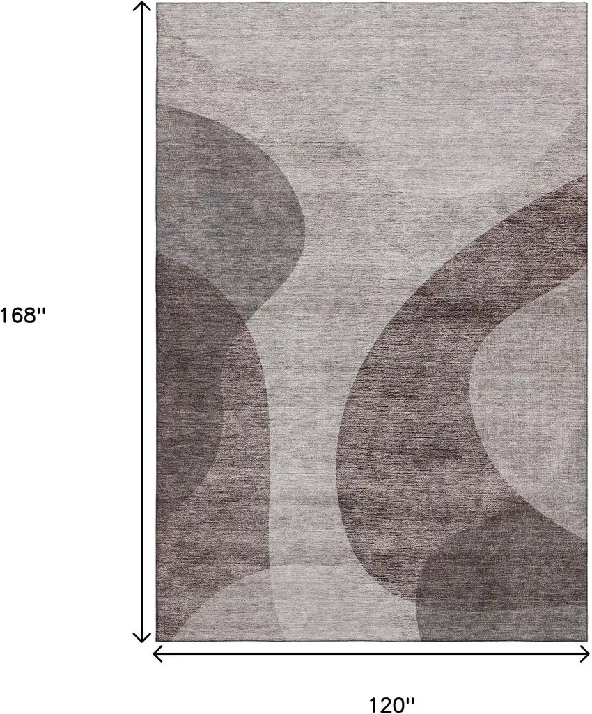 Coffee And Taupe Geometric Washable Area Rug With UV Protection Photo 4
