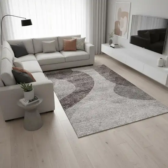 Coffee And Taupe Geometric Washable Area Rug With UV Protection Photo 3