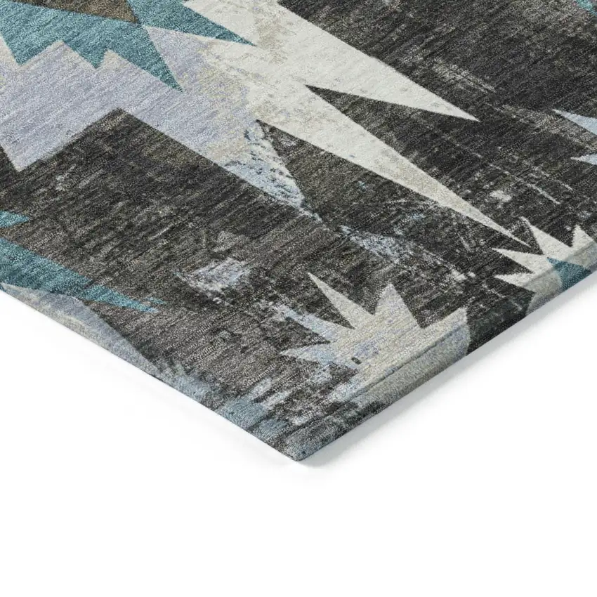 Coffee And Teal Blue Aztec Washable Indoor Outdoor Area Rug Photo 9