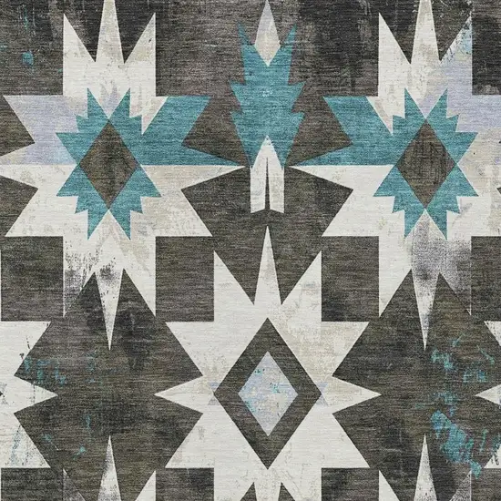 Coffee And Teal Blue Aztec Washable Indoor Outdoor Area Rug Photo 4