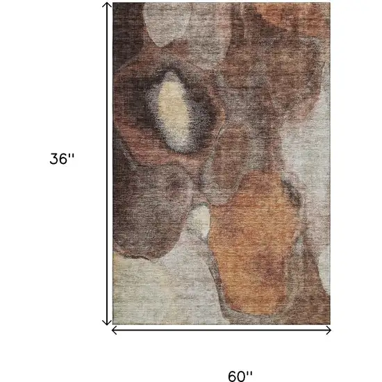 Coffee Beige And Copper Abstract Washable Area Rug With UV Protection Photo 3