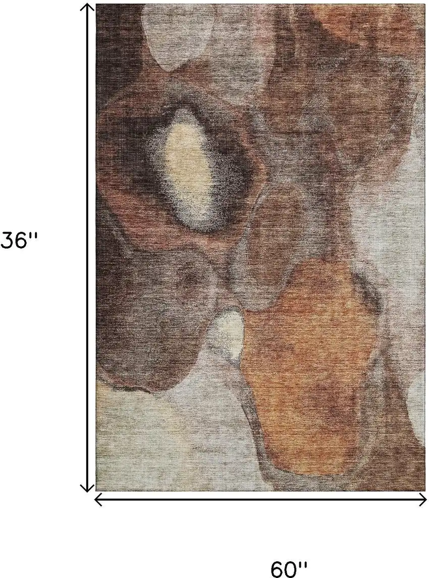 Coffee Beige And Copper Abstract Washable Area Rug With UV Protection Photo 3