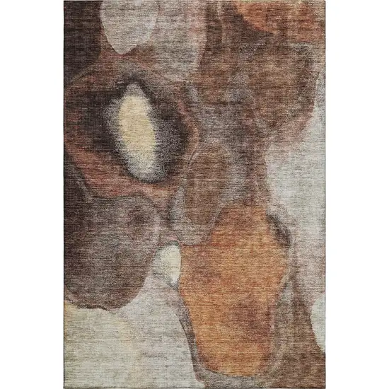 Coffee Beige And Copper Abstract Washable Area Rug With UV Protection Photo 3