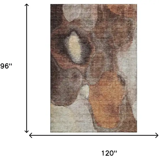 Coffee Beige And Copper Abstract Washable Area Rug With UV Protection Photo 5