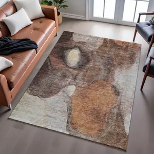 Photo of Coffee Beige And Copper Abstract Washable Area Rug With UV Protection