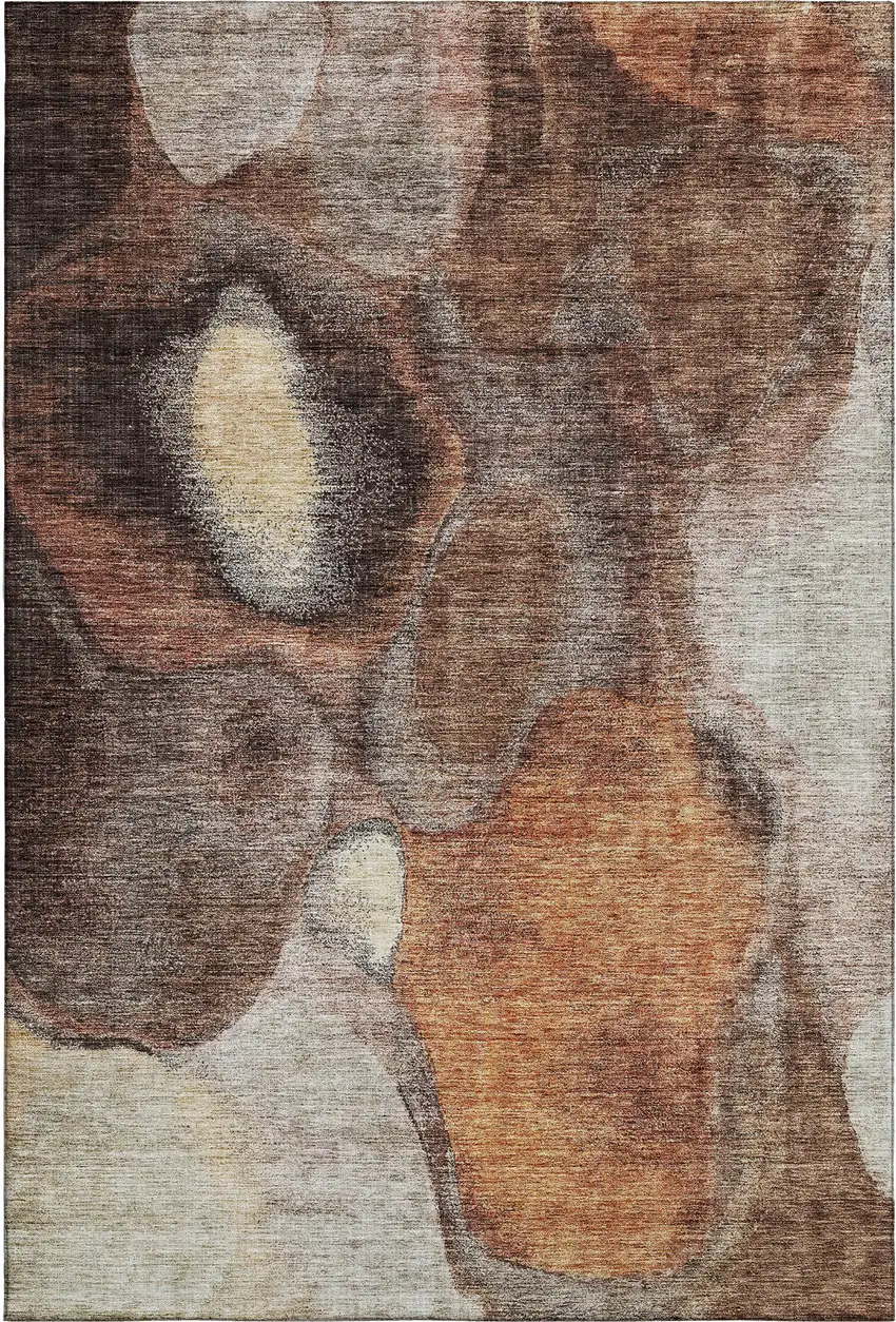 Coffee Beige And Copper Abstract Washable Area Rug With UV Protection Photo 3