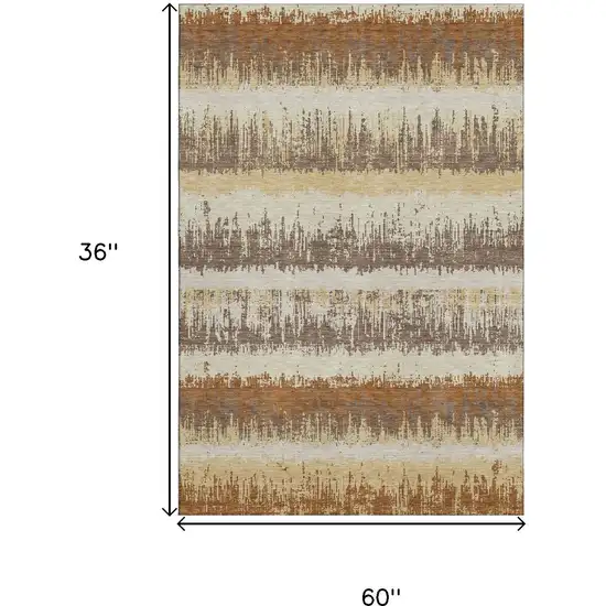 Coffee Beige And Copper Striped Washable Area Rug With UV Protection Photo 8