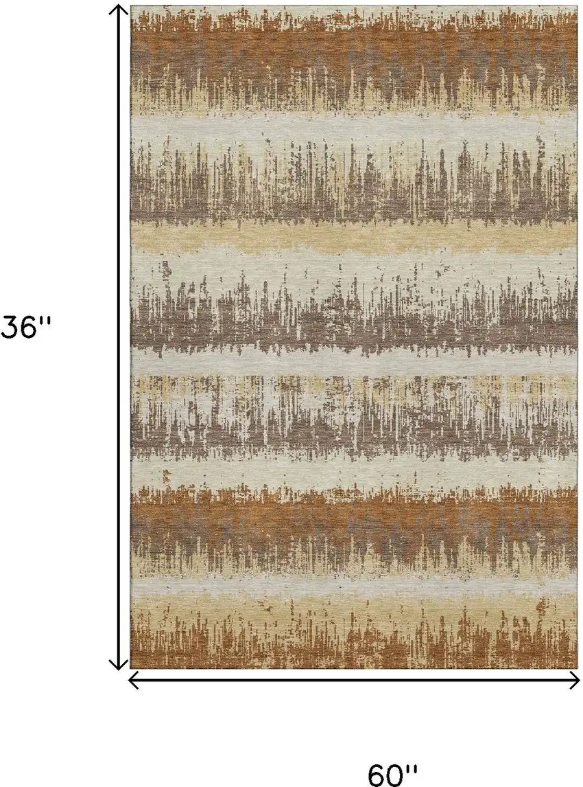 Coffee Beige And Copper Striped Washable Area Rug With UV Protection Photo 8