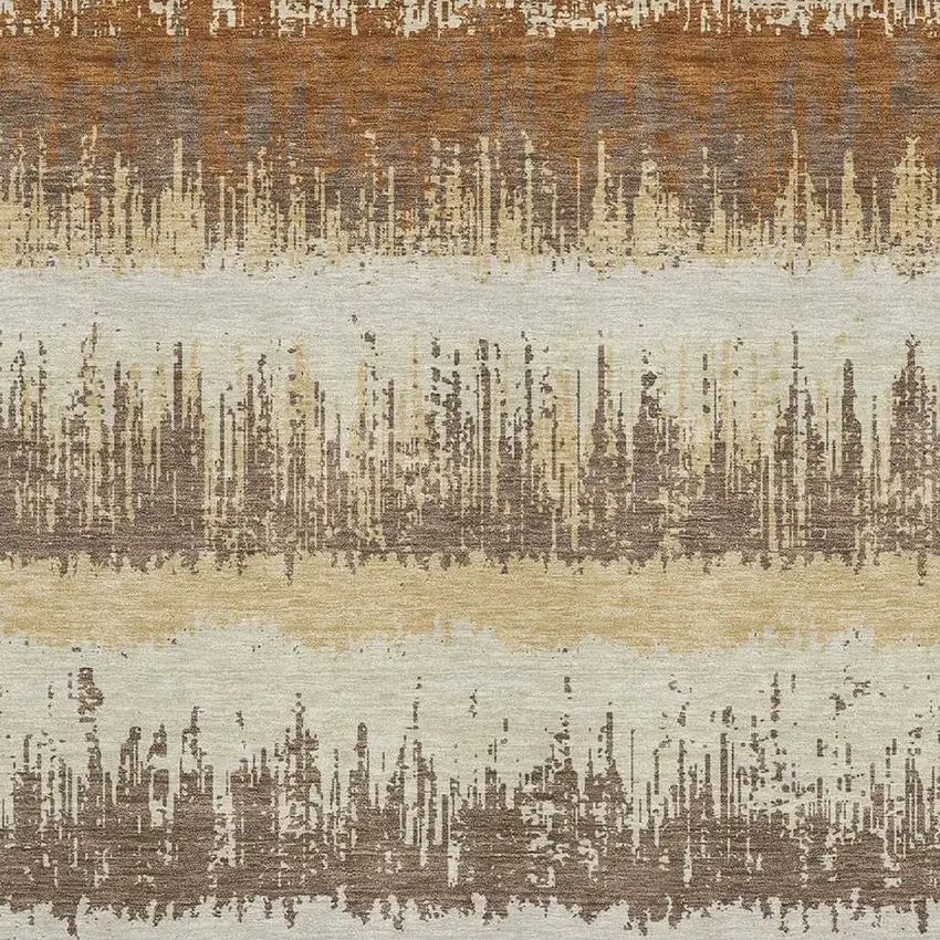 Coffee Beige And Copper Striped Washable Area Rug With UV Protection Photo 3