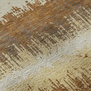 Photo of Coffee Beige And Copper Striped Washable Area Rug With UV Protection