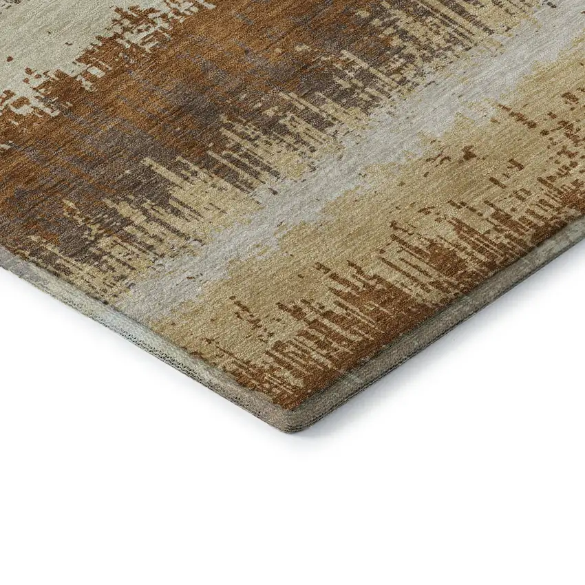 Coffee Beige And Copper Striped Washable Area Rug With UV Protection Photo 5