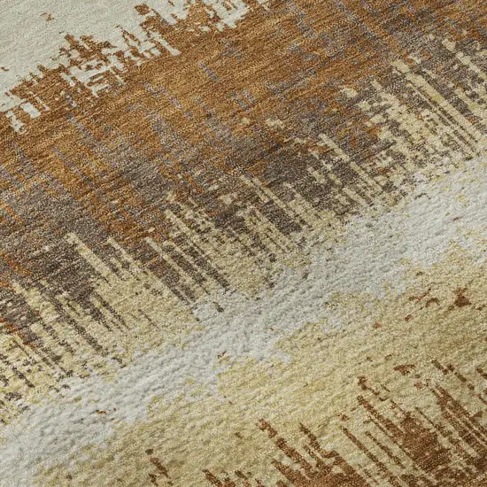 Coffee Beige And Copper Striped Washable Area Rug With UV Protection Photo 7