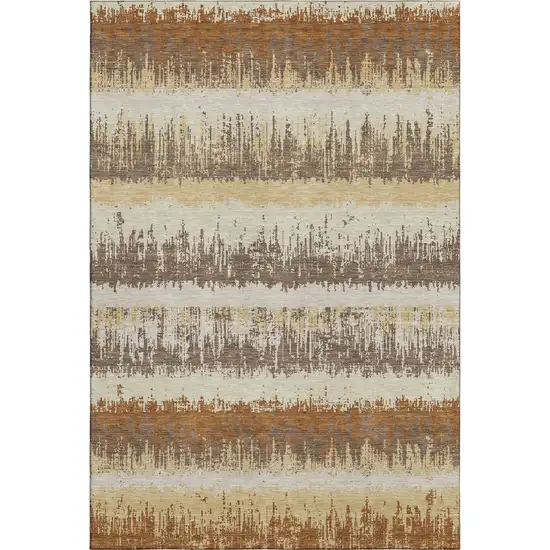 Coffee Beige And Copper Striped Washable Area Rug With UV Protection Photo 3