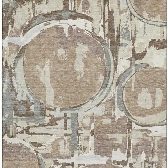 Coffee Beige And Gray Geometric Washable Area Rug With UV Protection Photo 4