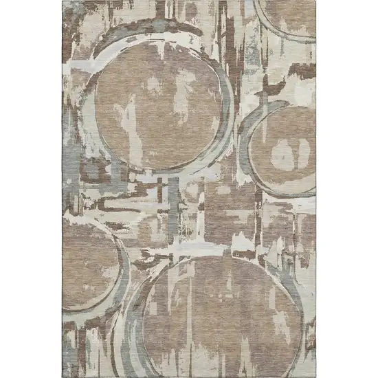 Coffee Beige And Gray Geometric Washable Area Rug With UV Protection Photo 1