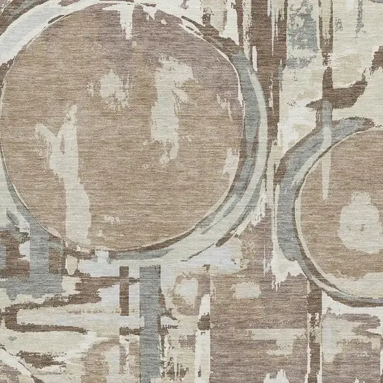 Coffee Beige And Gray Geometric Washable Area Rug With UV Protection Photo 3
