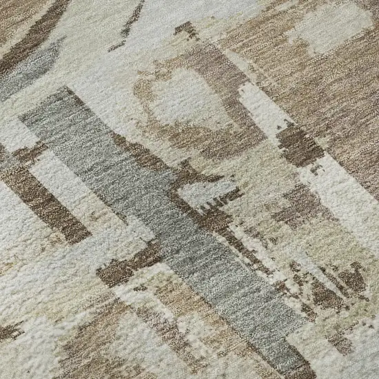 Coffee Beige And Gray Geometric Washable Area Rug With UV Protection Photo 9