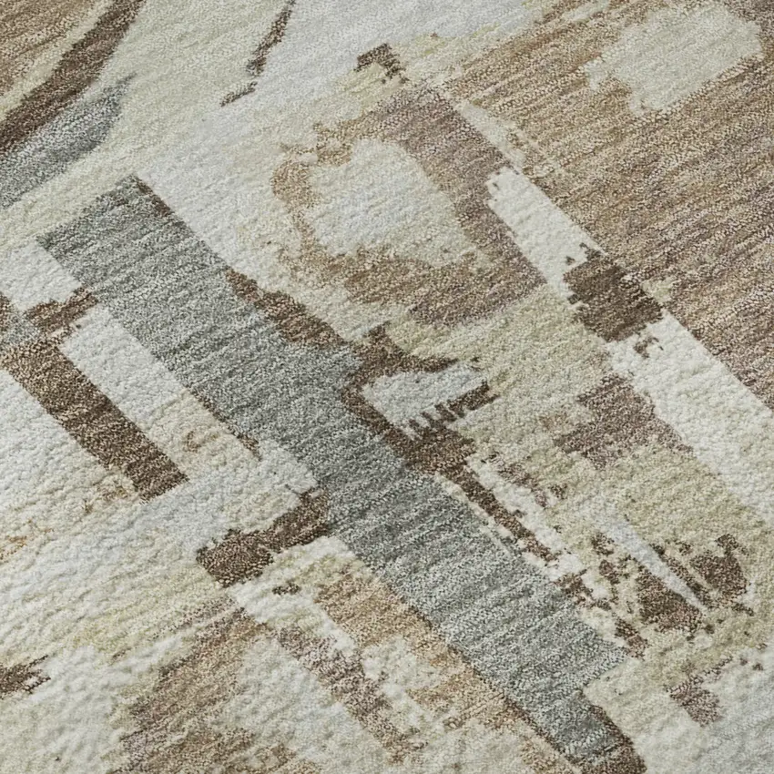 Coffee Beige And Gray Geometric Washable Area Rug With UV Protection Photo 9