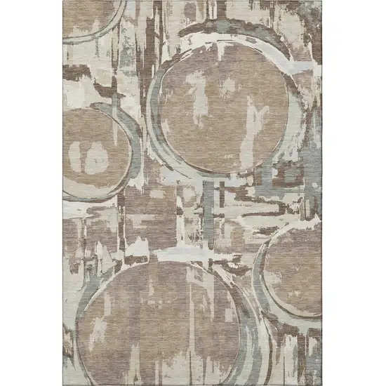 Coffee Beige And Gray Geometric Washable Area Rug With UV Protection Photo 4