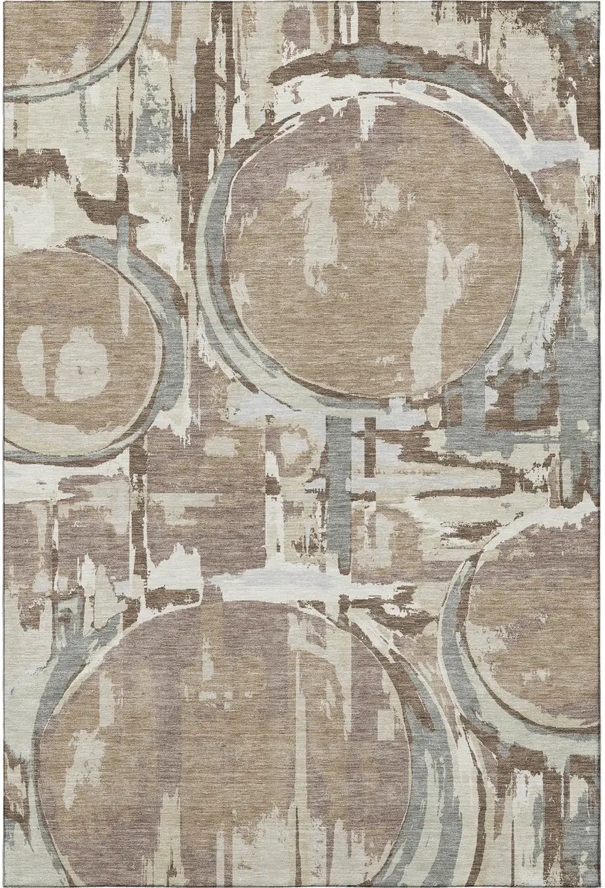 Coffee Beige And Gray Geometric Washable Area Rug With UV Protection Photo 4
