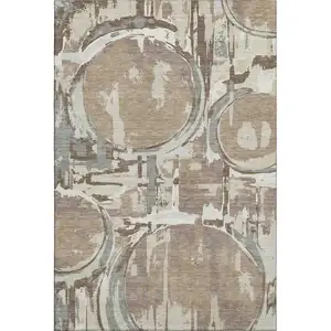 Photo of Coffee Beige And Gray Geometric Washable Area Rug With UV Protection