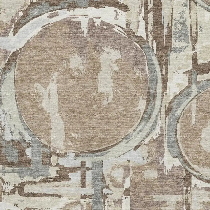 Coffee Beige And Gray Geometric Washable Area Rug With UV Protection Photo 3