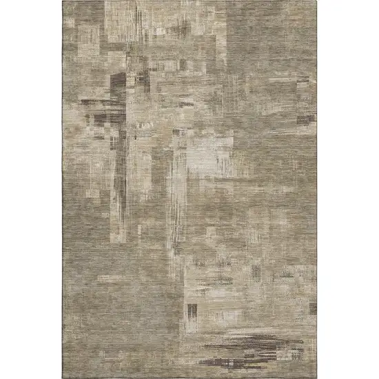 Coffee Beige And Ivory Abstract Washable Area Rug With UV Protection Photo 1