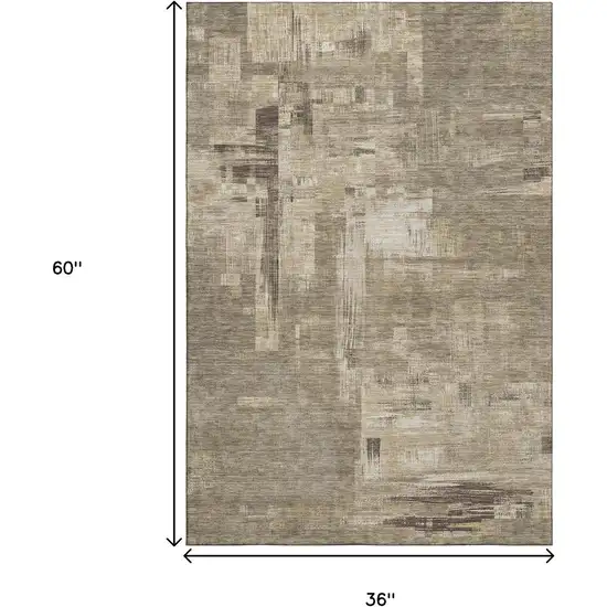 Coffee Beige And Ivory Abstract Washable Area Rug With UV Protection Photo 3