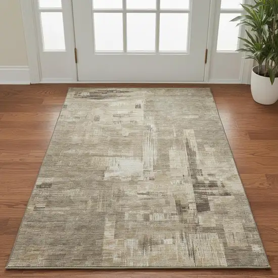 Coffee Beige And Ivory Abstract Washable Area Rug With UV Protection Photo 2