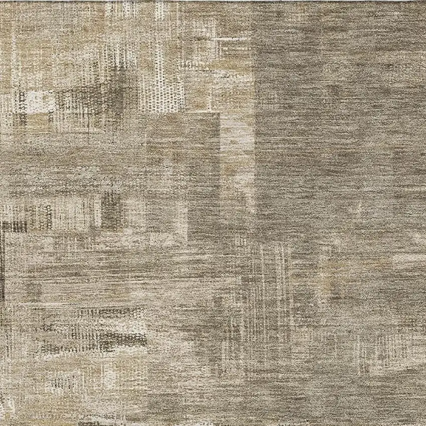 Coffee Beige And Ivory Abstract Washable Area Rug With UV Protection Photo 2