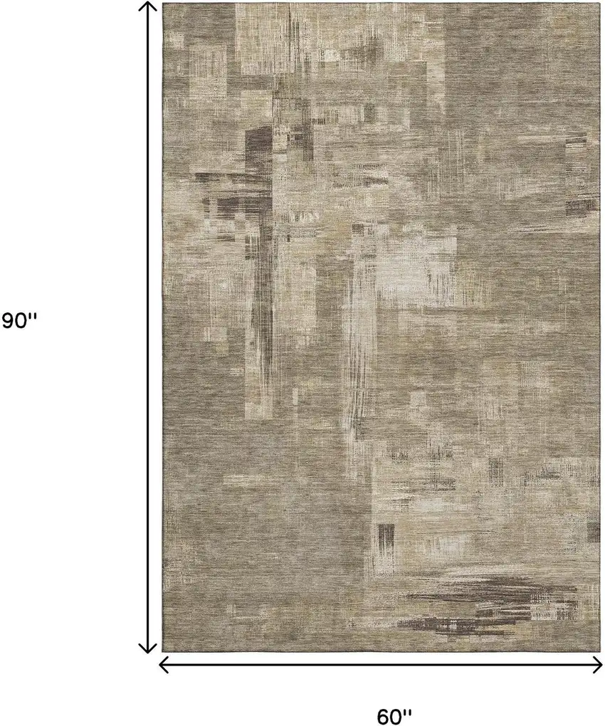 Coffee Beige And Ivory Abstract Washable Area Rug With UV Protection Photo 8
