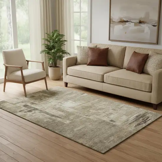 Coffee Beige And Ivory Abstract Washable Area Rug With UV Protection Photo 2