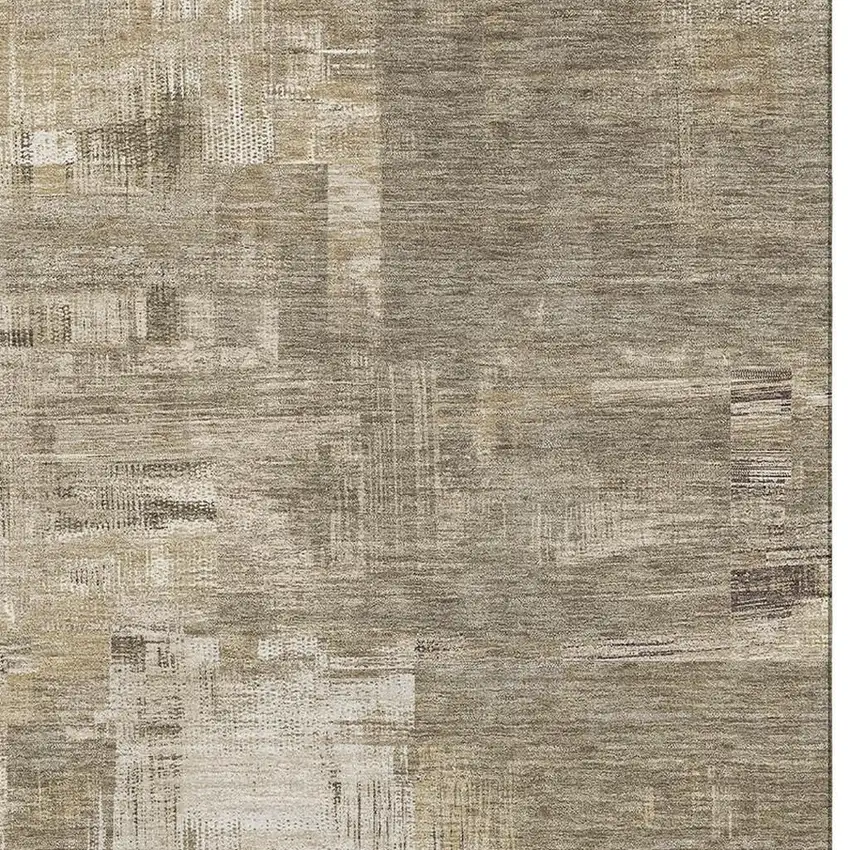 Coffee Beige And Ivory Abstract Washable Area Rug With UV Protection Photo 3