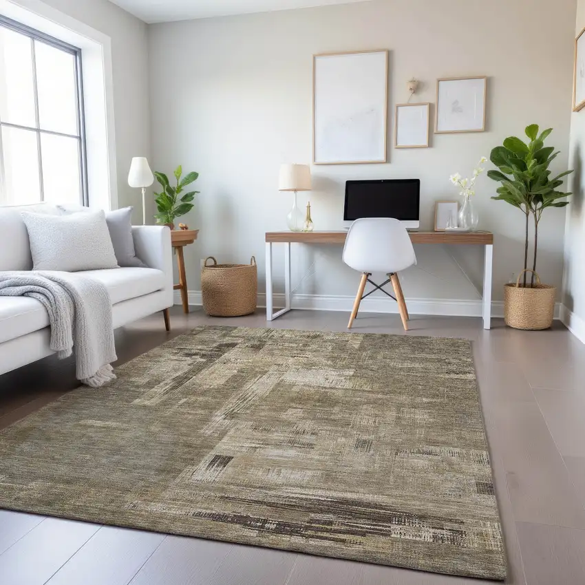 Coffee Beige And Ivory Abstract Washable Area Rug With UV Protection Photo 4