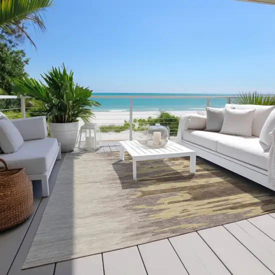 Coffee Beige And Tan Abstract Washable Indoor Outdoor Area Rug Photo 9