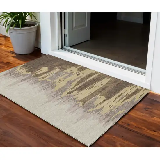 Coffee Beige And Tan Abstract Washable Indoor Outdoor Area Rug Photo 1