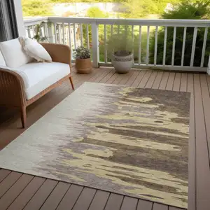 Photo of Coffee Beige And Tan Abstract Washable Indoor Outdoor Area Rug