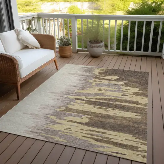 Coffee Beige And Tan Abstract Washable Indoor Outdoor Area Rug Photo 7