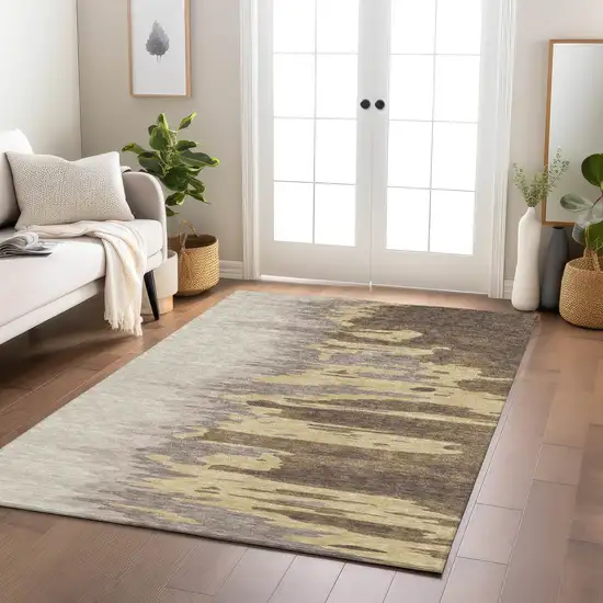 Coffee Beige And Tan Abstract Washable Indoor Outdoor Area Rug Photo 9