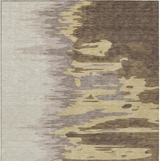 Coffee Beige And Tan Abstract Washable Indoor Outdoor Area Rug Photo 6