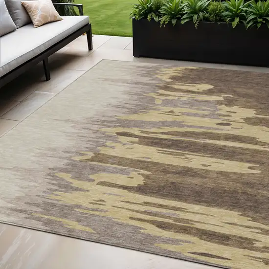 Coffee Beige And Tan Abstract Washable Indoor Outdoor Area Rug Photo 1