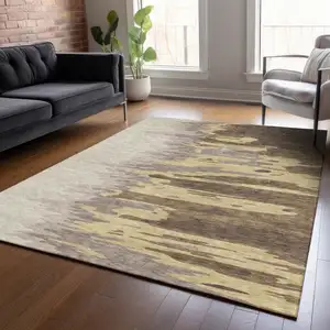 Photo of Coffee Beige And Tan Abstract Washable Indoor Outdoor Area Rug