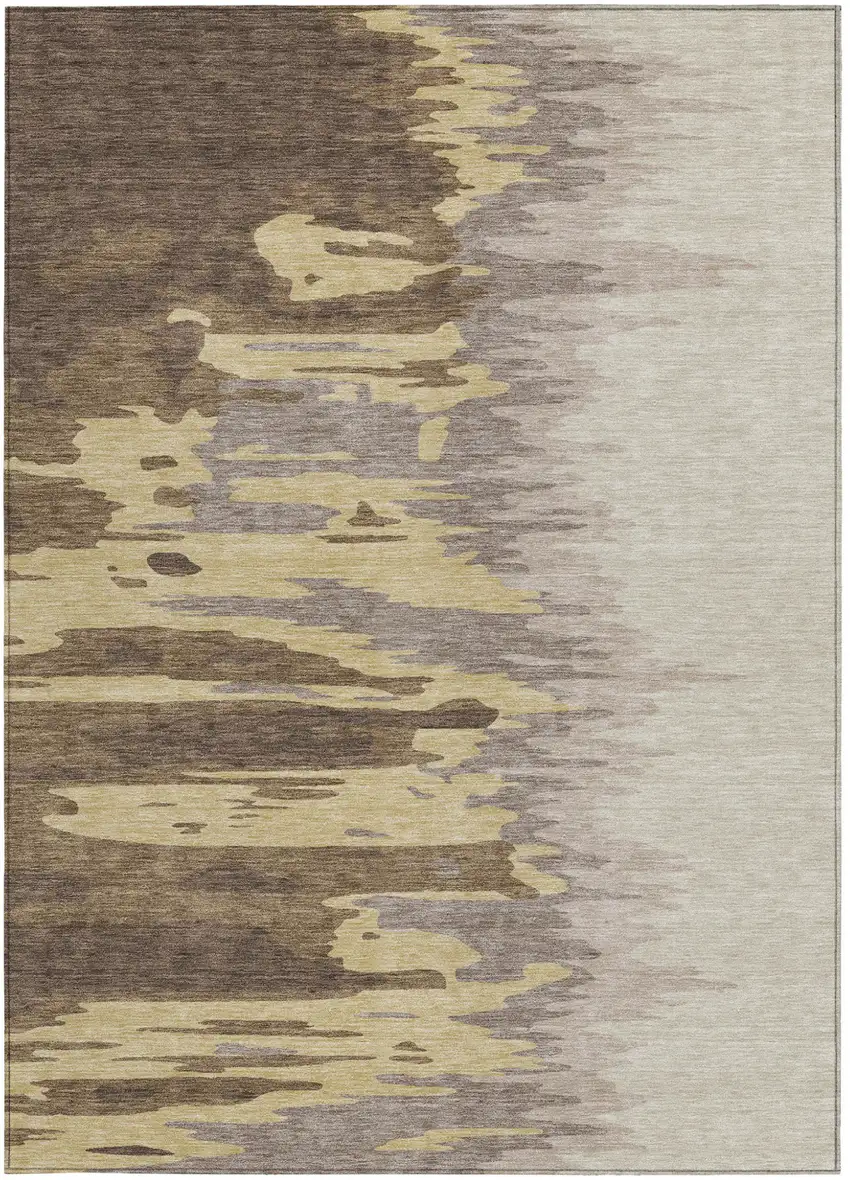 Coffee Beige And Tan Abstract Washable Indoor Outdoor Area Rug Photo 6
