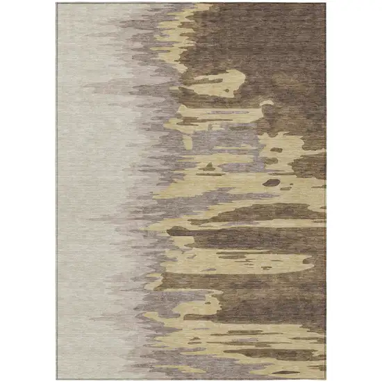 Coffee Beige And Tan Abstract Washable Indoor Outdoor Area Rug Photo 2