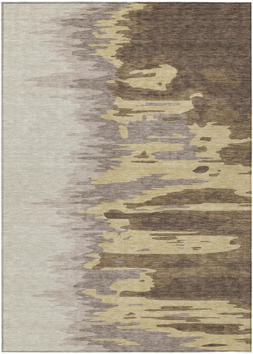 Coffee Beige And Tan Abstract Washable Indoor Outdoor Area Rug Photo 2