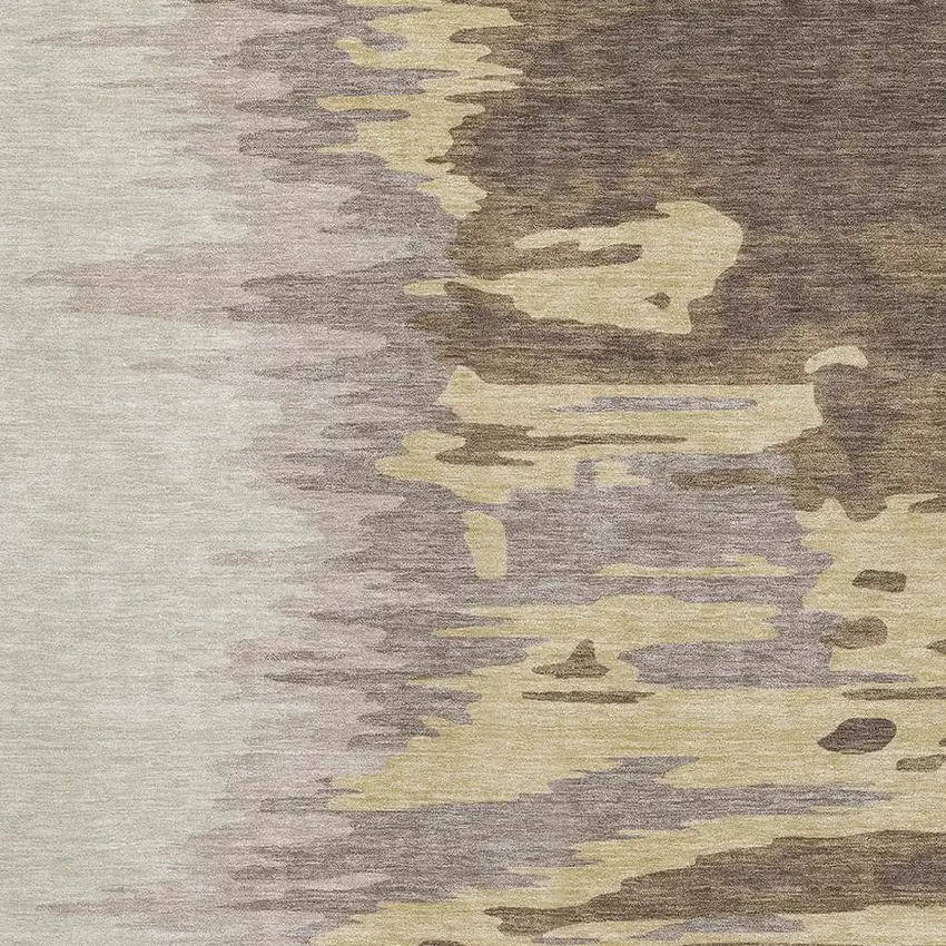 Coffee Beige And Taupe Abstract Washable Area Rug With UV Protection Photo 3