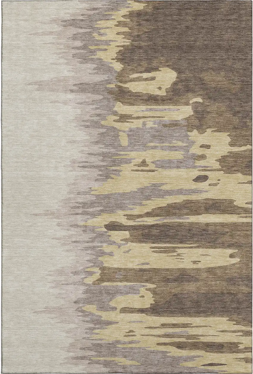 Coffee Beige And Taupe Abstract Washable Area Rug With UV Protection Photo 5