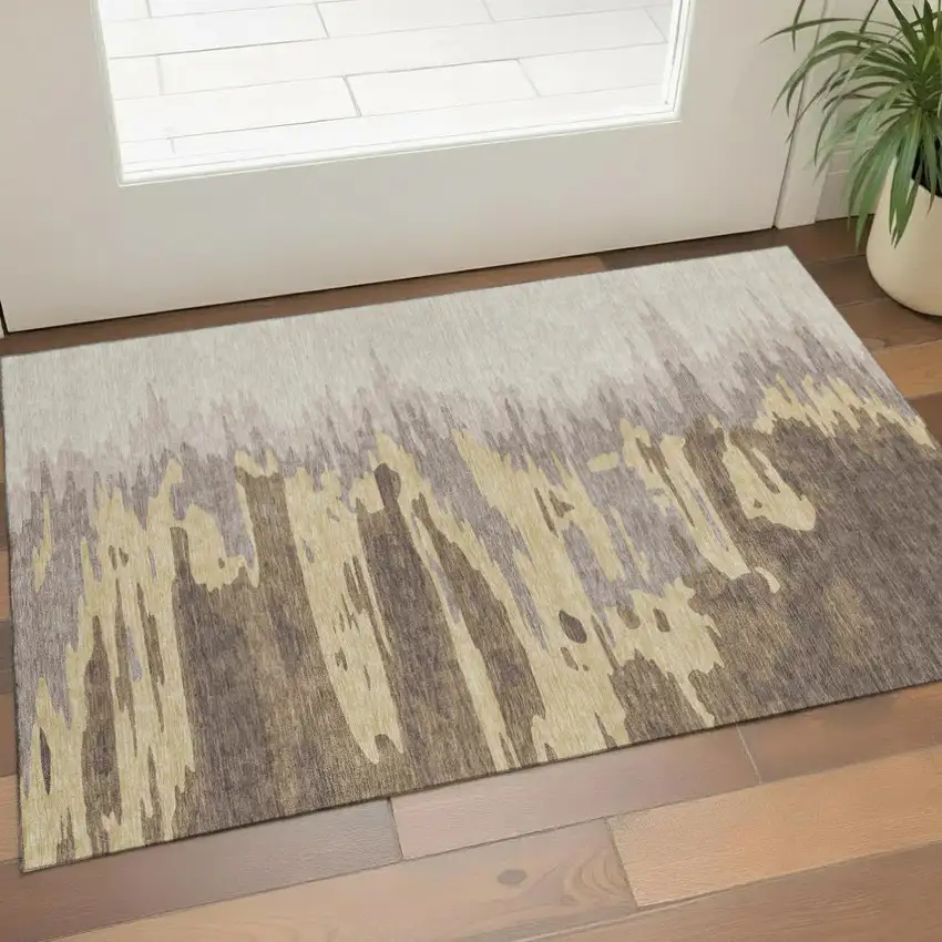 Coffee Beige And Taupe Abstract Washable Area Rug With UV Protection Photo 1